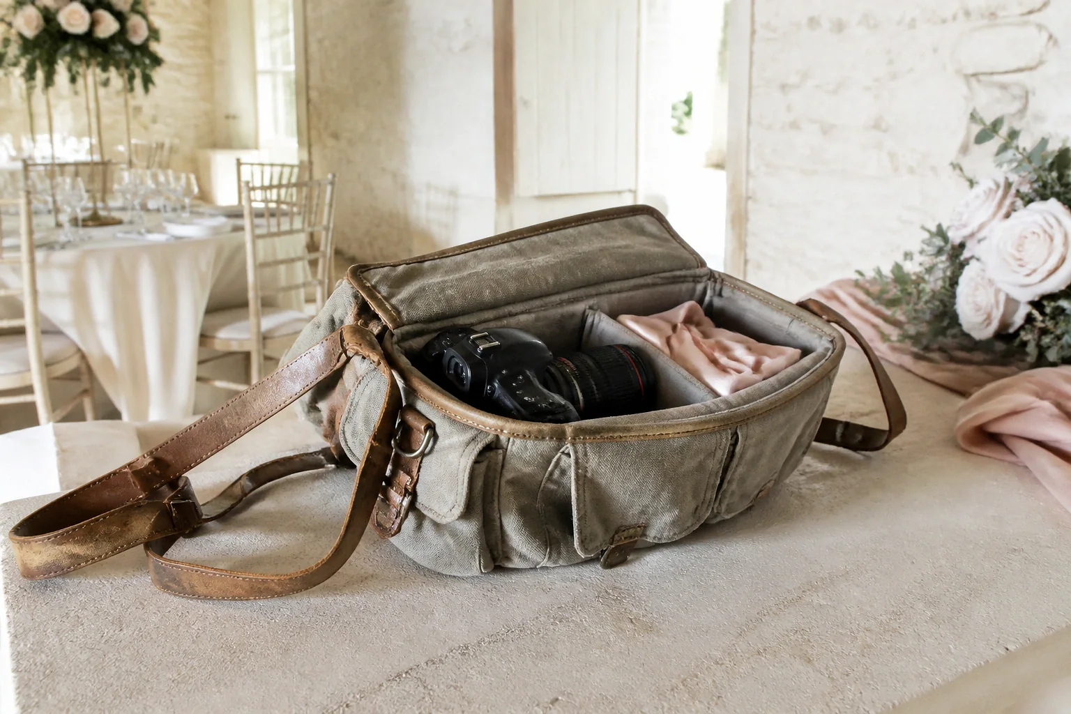 Appareil photo et accessoires de reportage de mariage — illustration générée par IA