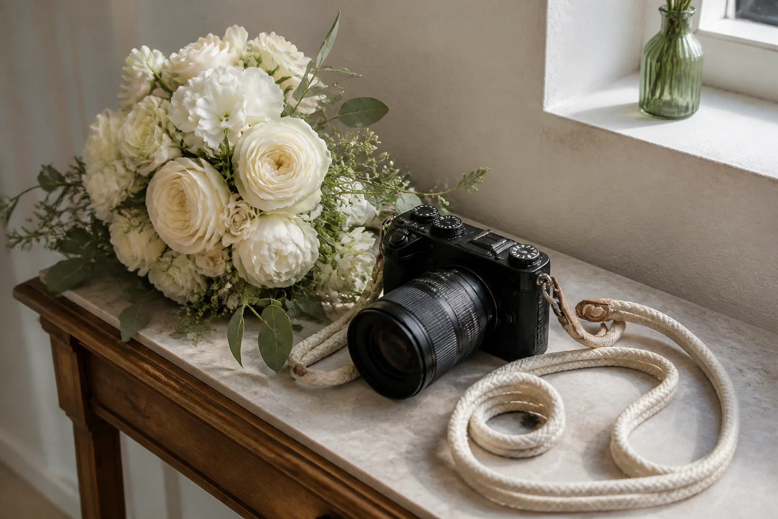 Appareil photo et accessoires de reportage de mariage — illustration générée par IA