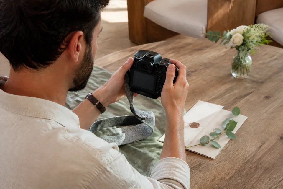 Appareil photo et accessoires de reportage de mariage — illustration générée par IA