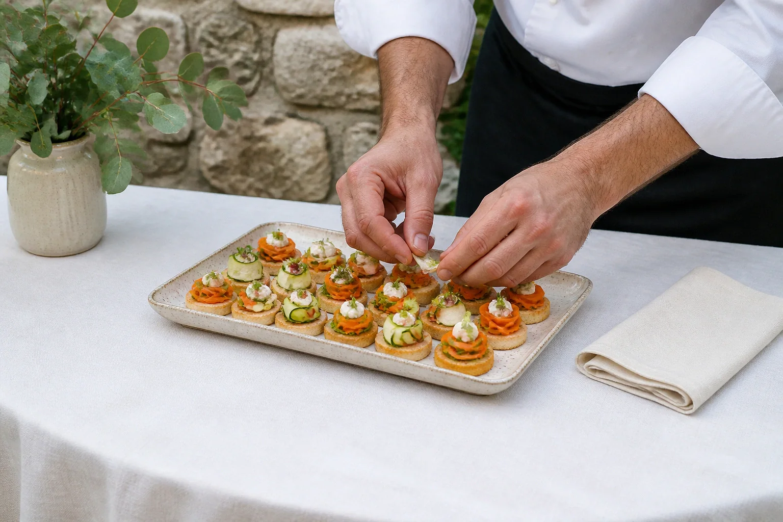 Préparations salées pour un cocktail de mariage — illustration générée par IA