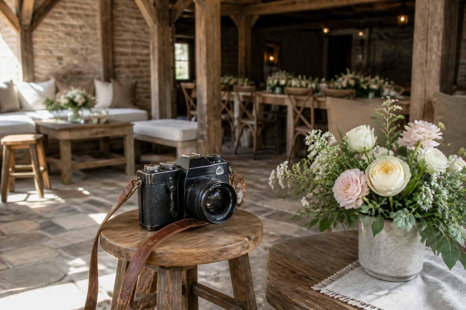 Appareil photo et accessoires de reportage de mariage — illustration générée par IA