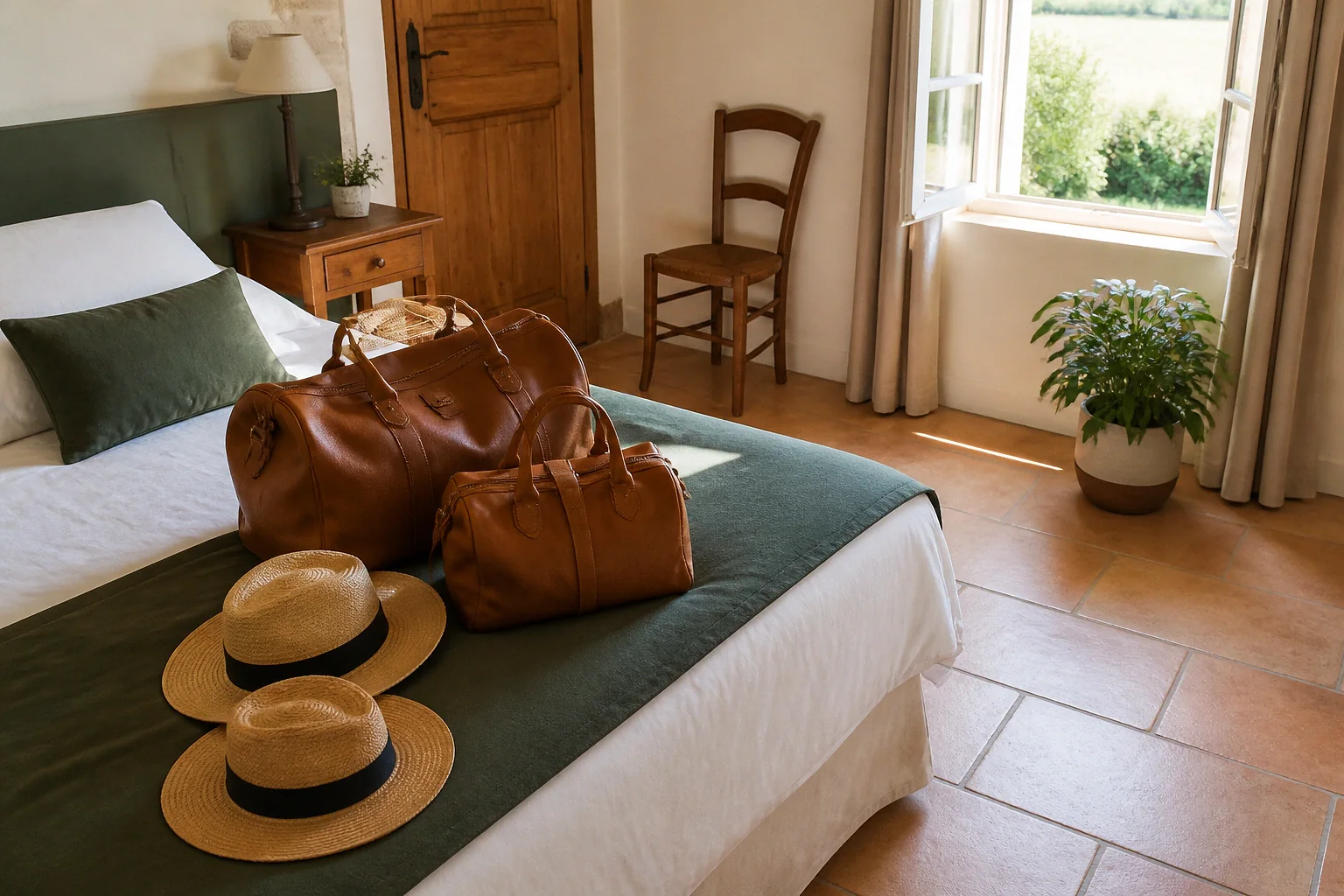Bagages et hébergement pour un voyage de noces — illustration générée par IA