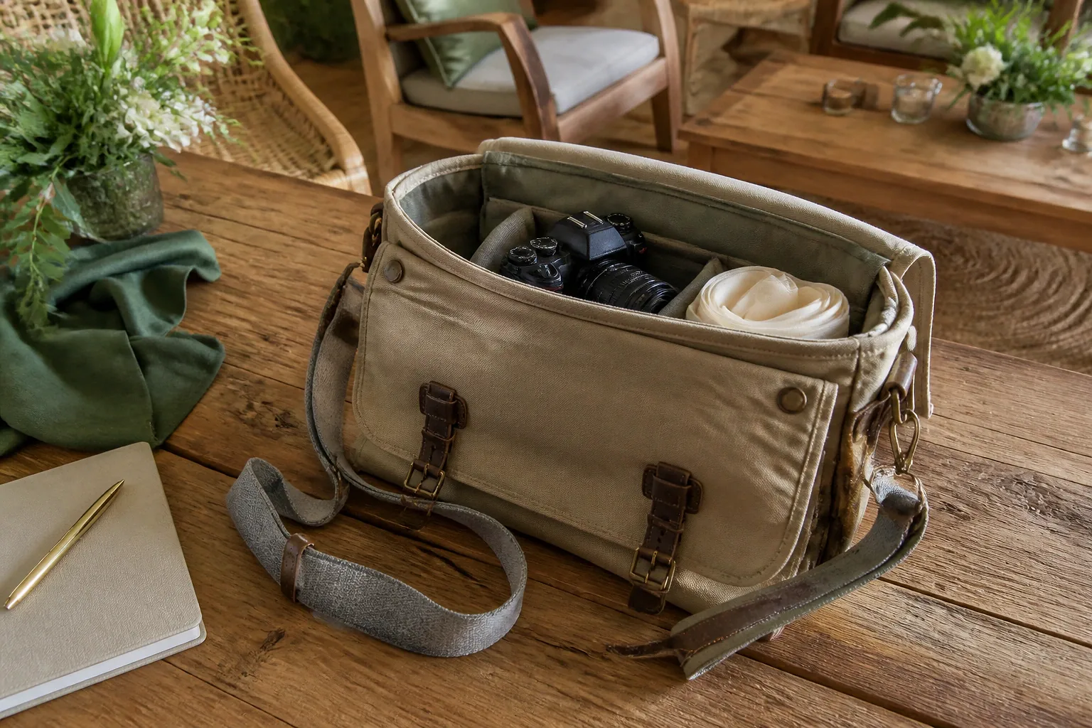 Appareil photo et accessoires de reportage de mariage — illustration générée par IA