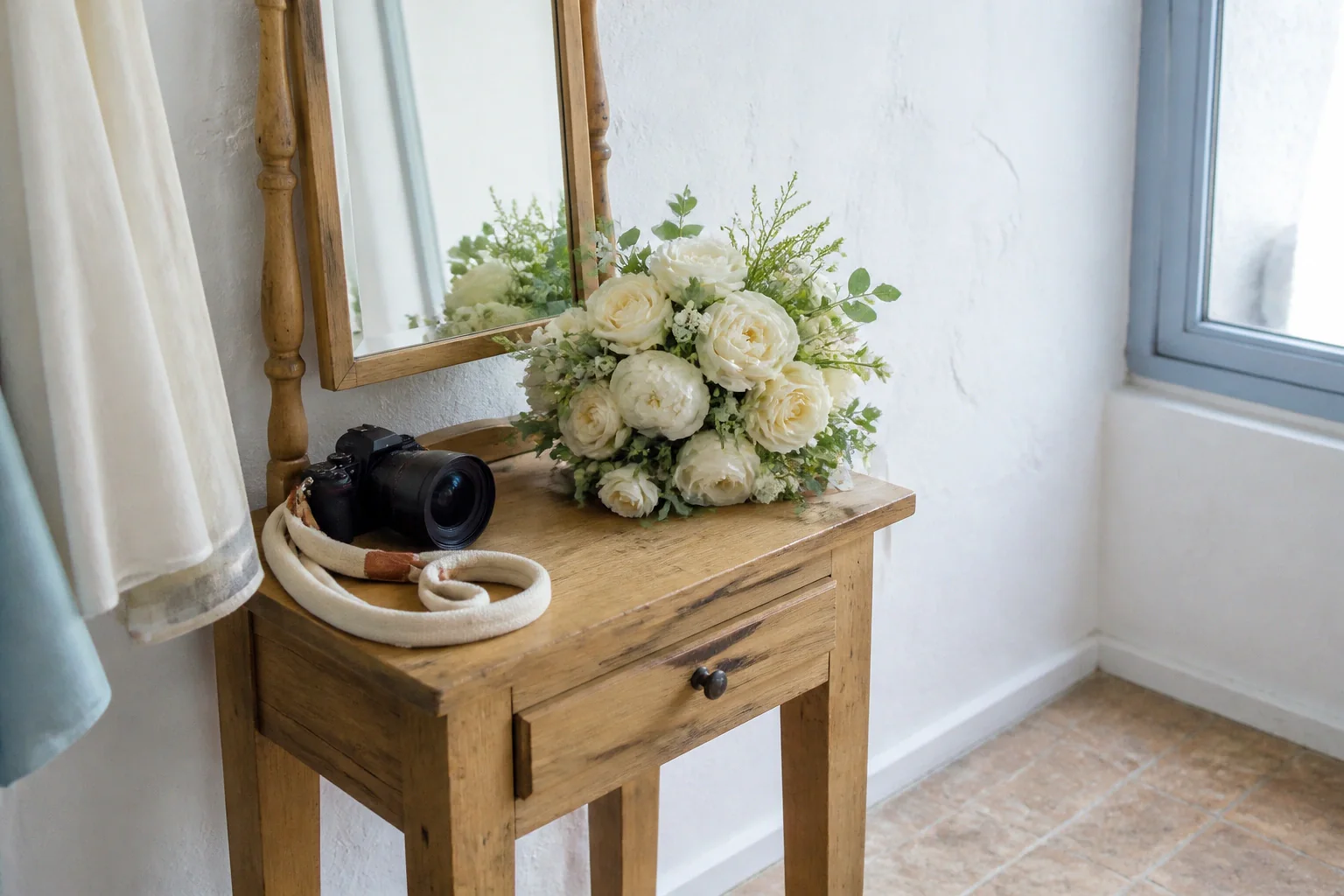 Appareil photo et accessoires de reportage de mariage — illustration générée par IA