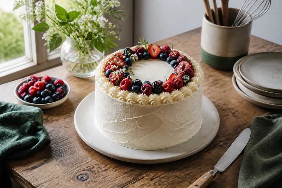 Gâteau de mariage préparé dans un atelier — illustration générée par IA