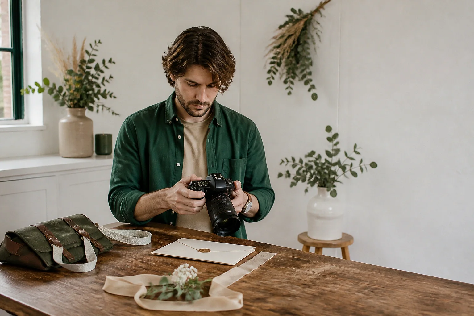 Appareil photo et accessoires de reportage de mariage — illustration générée par IA