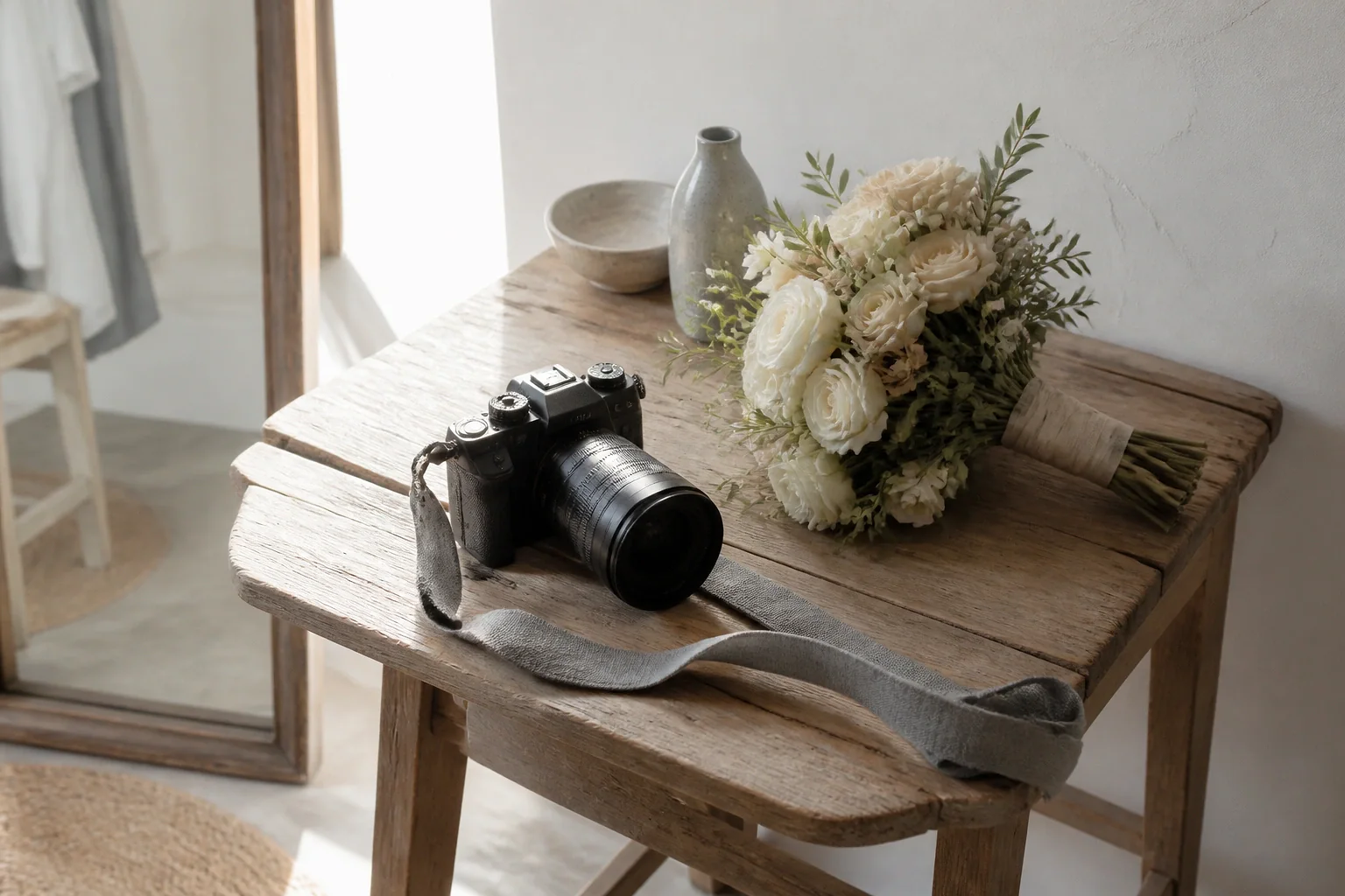 Appareil photo et accessoires de reportage de mariage — illustration générée par IA