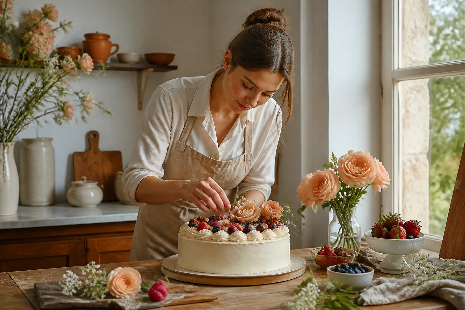 Gâteau de mariage préparé dans un atelier — illustration générée par IA