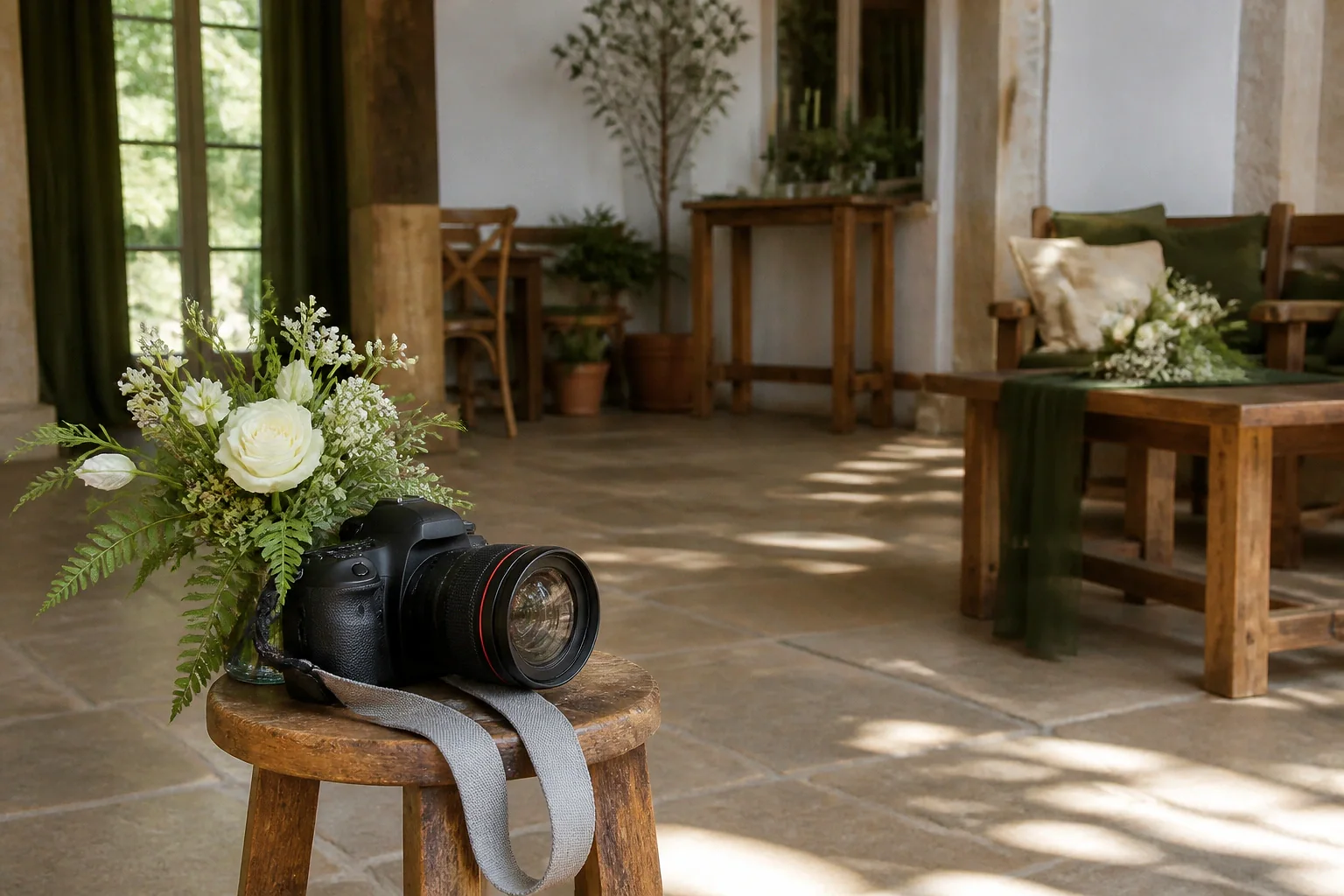 Appareil photo et accessoires de reportage de mariage — illustration générée par IA