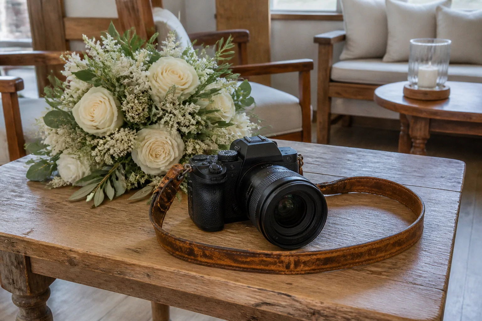 Appareil photo et accessoires de reportage de mariage — illustration générée par IA