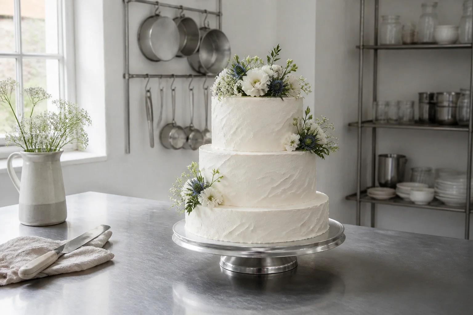 Gâteau de mariage préparé dans un atelier — illustration générée par IA