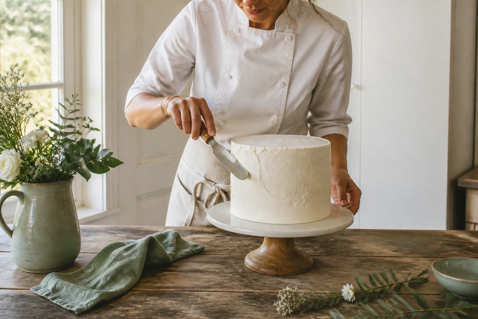 Gâteau de mariage préparé dans un atelier — illustration générée par IA