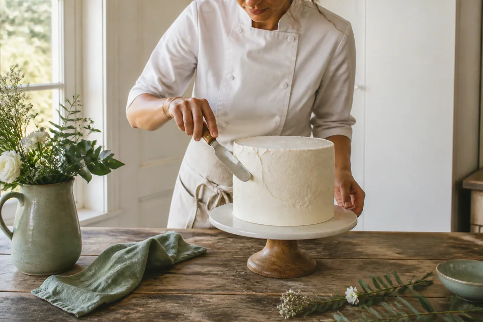 Gâteau de mariage préparé dans un atelier — illustration générée par IA