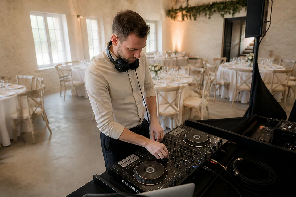 Préparation musicale d’une soirée de mariage — illustration générée par IA