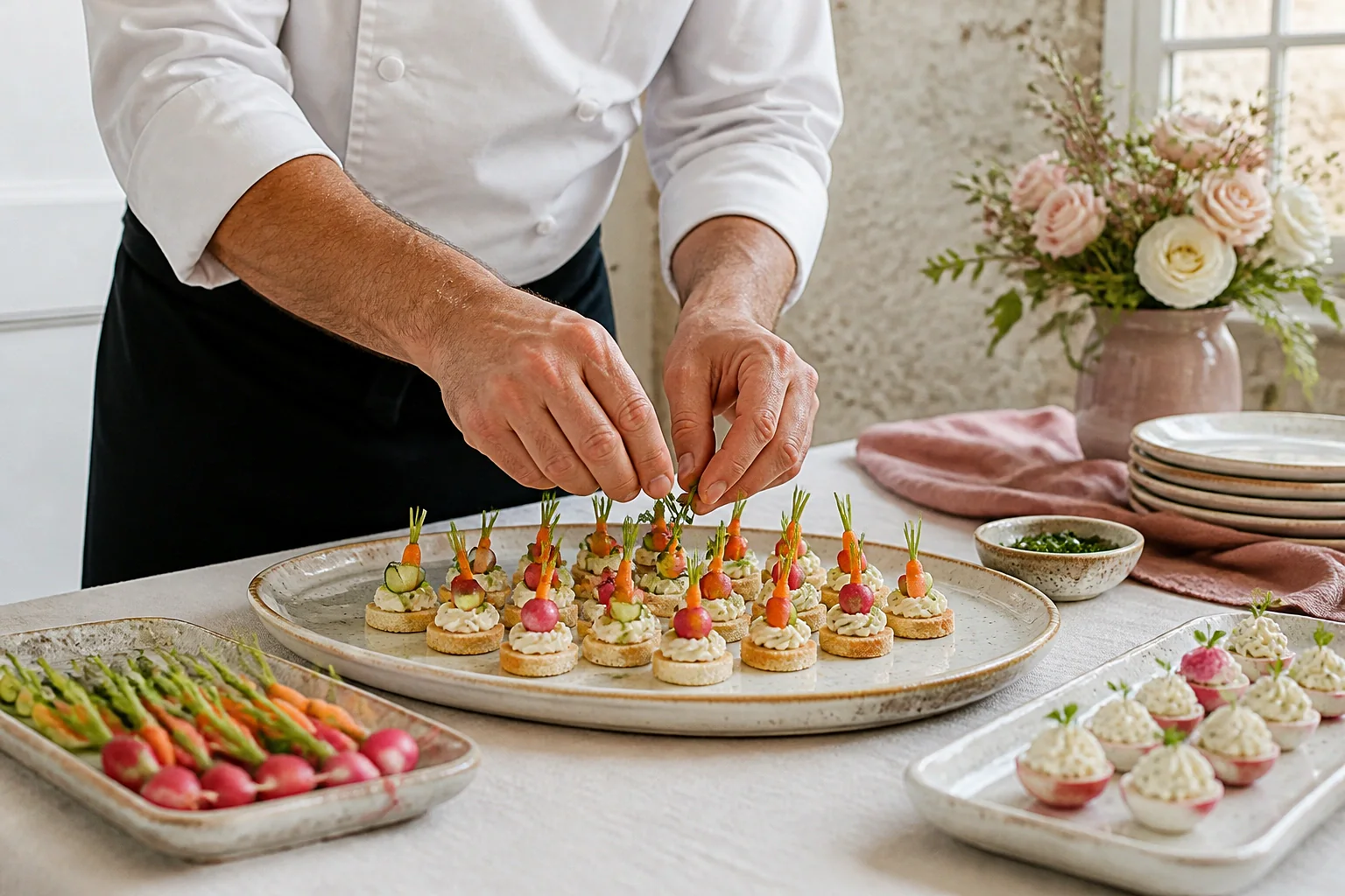 Préparations salées pour un cocktail de mariage — illustration générée par IA