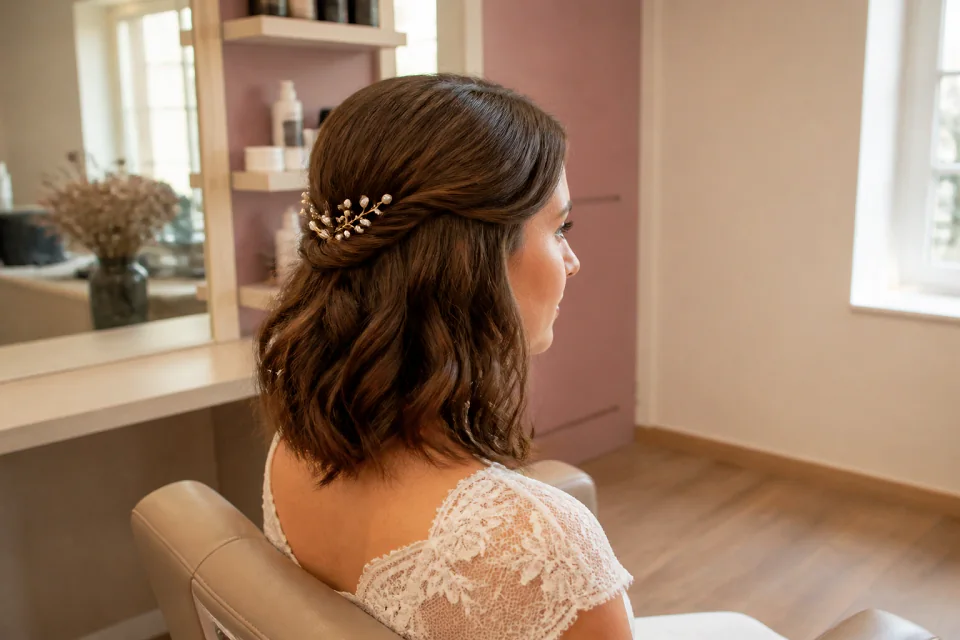 Coiffure de cérémonie vue pendant la préparation — illustration générée par IA