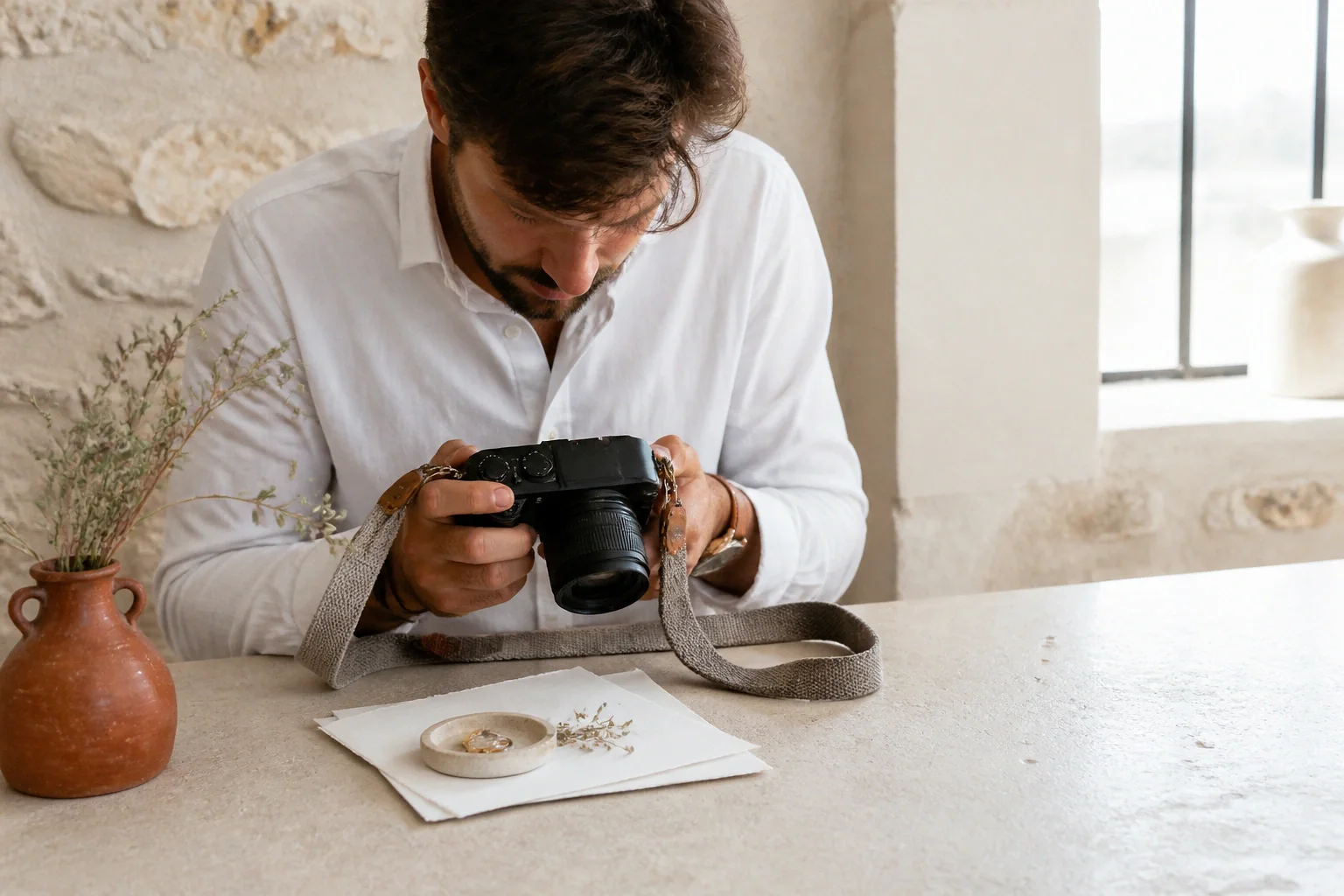 Appareil photo et accessoires de reportage de mariage — illustration générée par IA