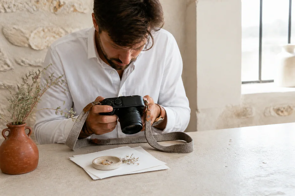 Appareil photo et accessoires de reportage de mariage — illustration générée par IA
