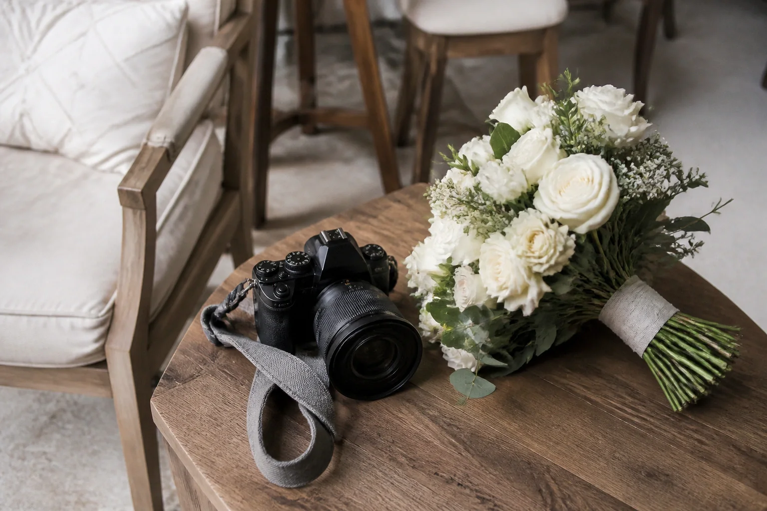 Appareil photo et accessoires de reportage de mariage — illustration générée par IA