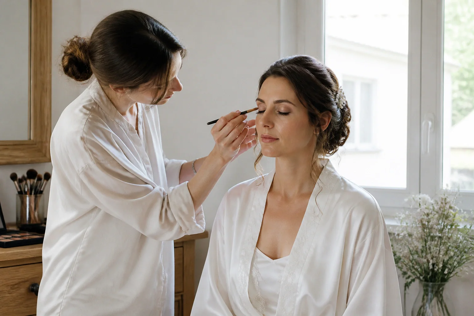 Préparation d’un maquillage de mariage — illustration générée par IA