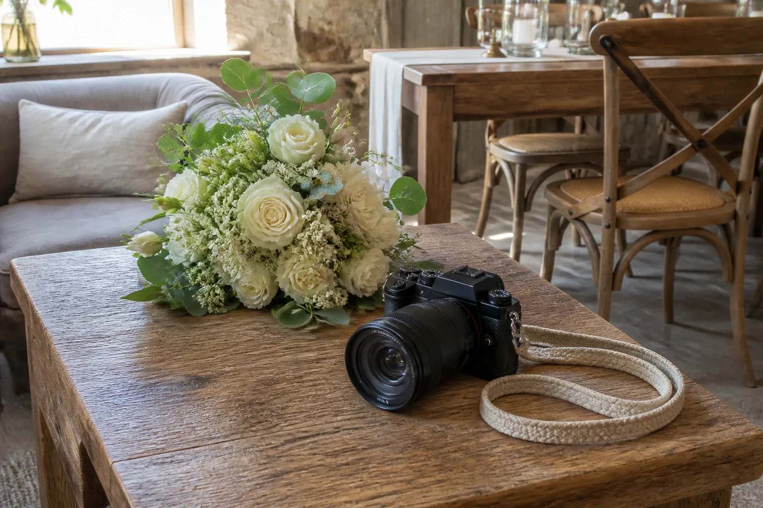 Appareil photo et accessoires de reportage de mariage — illustration générée par IA