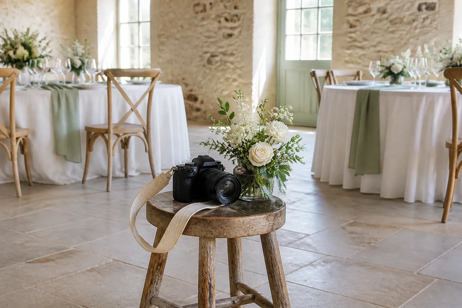 Appareil photo et accessoires de reportage de mariage — illustration générée par IA