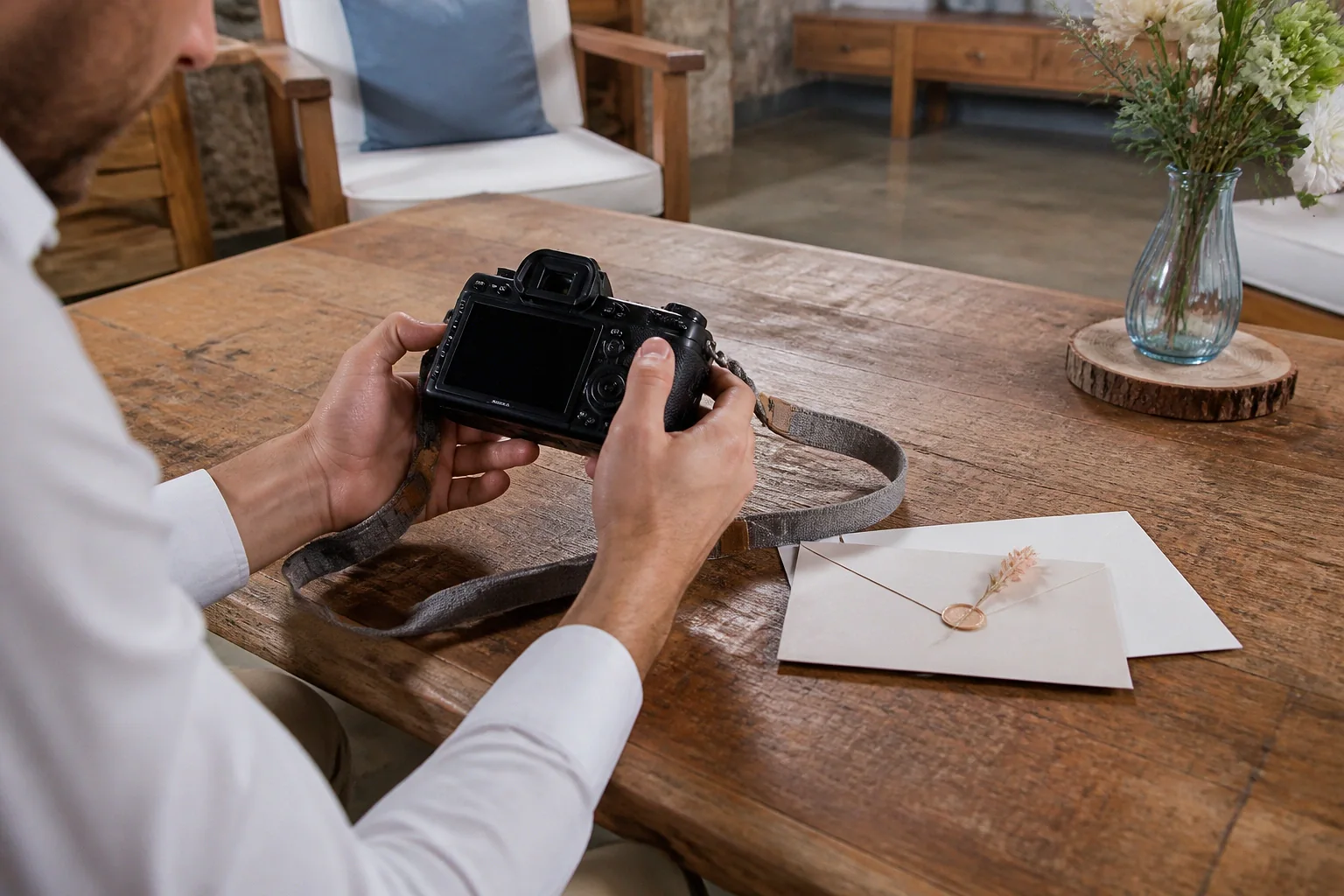 Appareil photo et accessoires de reportage de mariage — illustration générée par IA