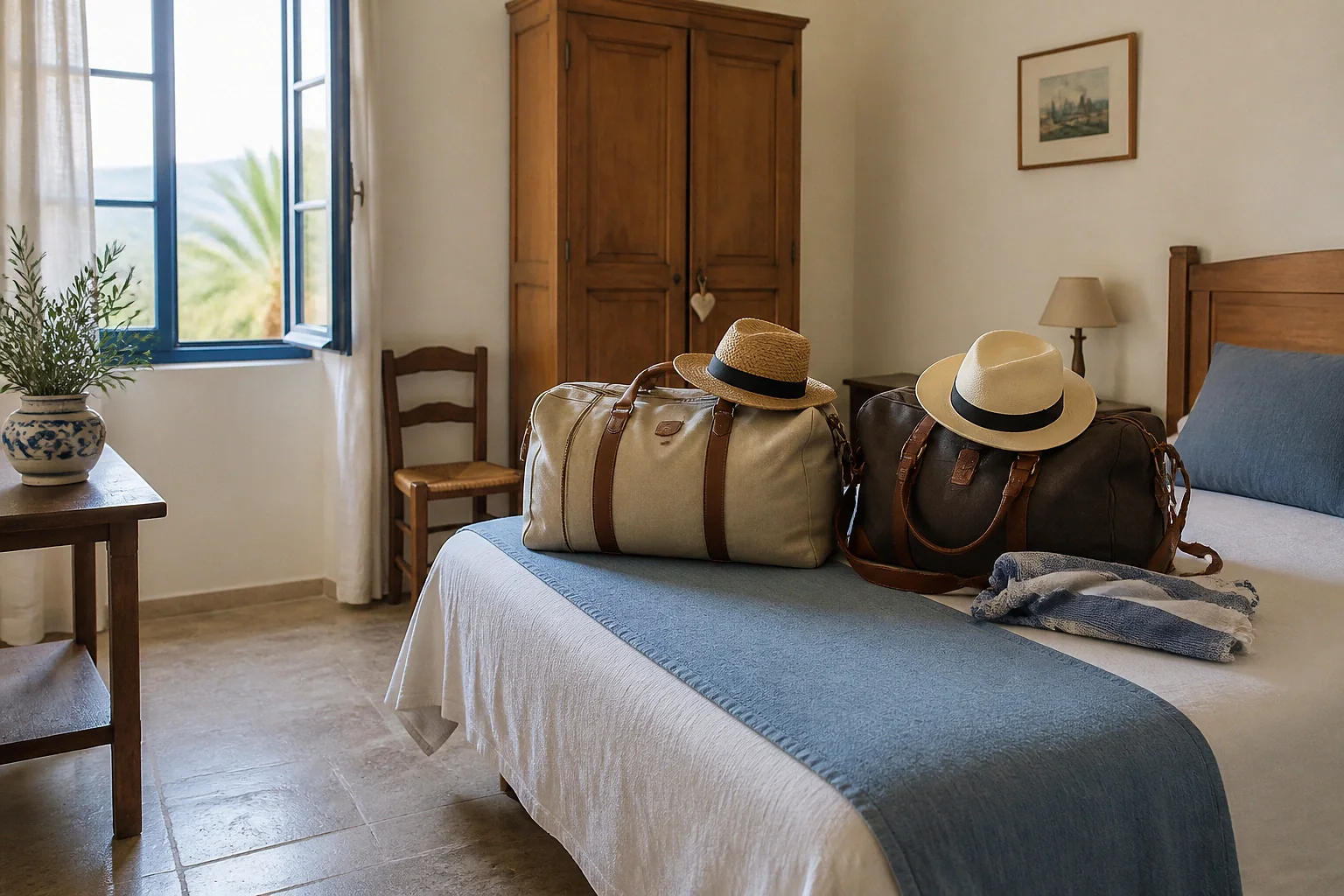 Bagages et hébergement pour un voyage de noces — illustration générée par IA