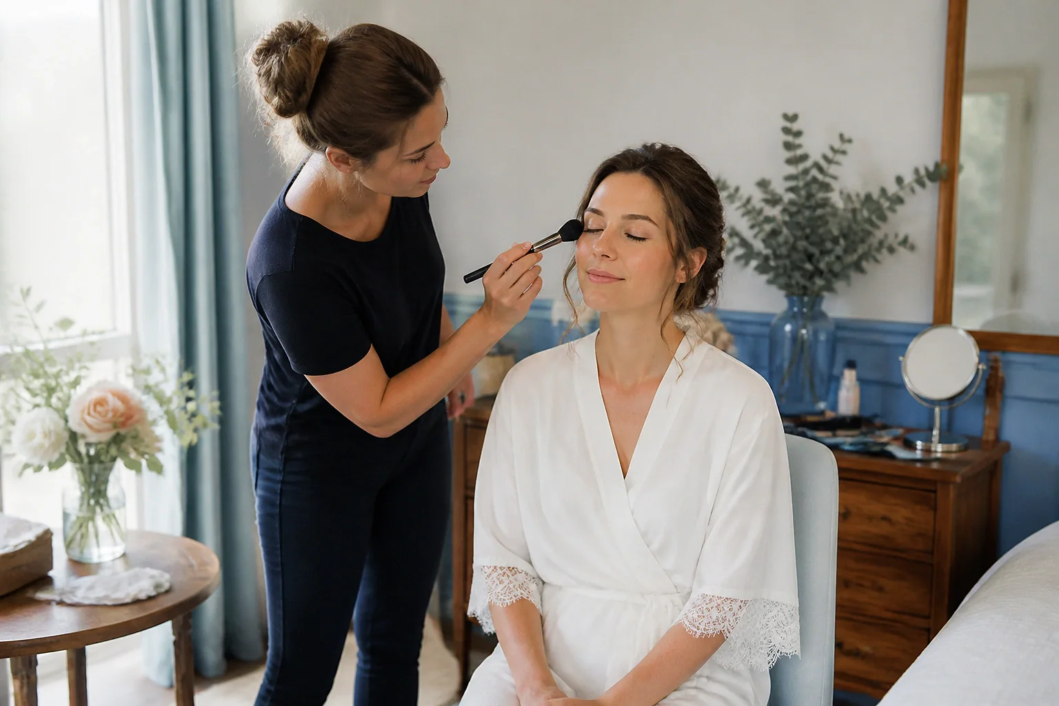 Préparation d’un maquillage de mariage — illustration générée par IA