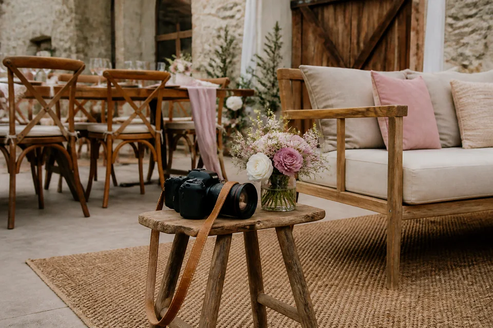 Appareil photo et accessoires de reportage de mariage — illustration générée par IA
