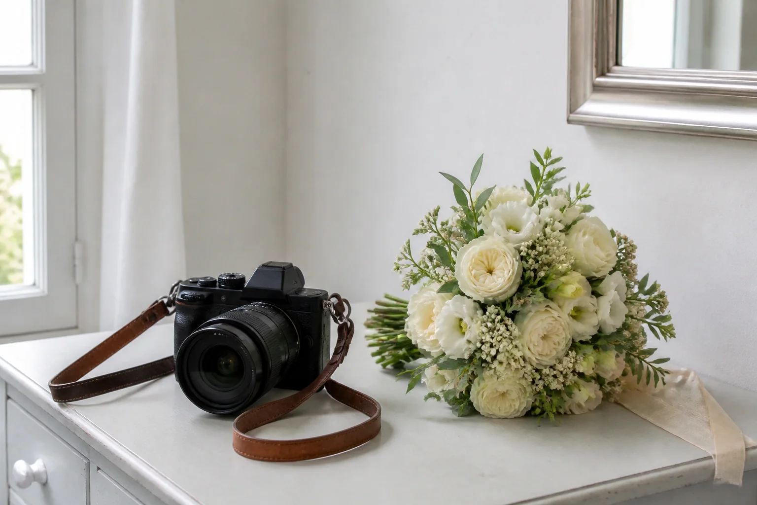 Appareil photo et accessoires de reportage de mariage — illustration générée par IA