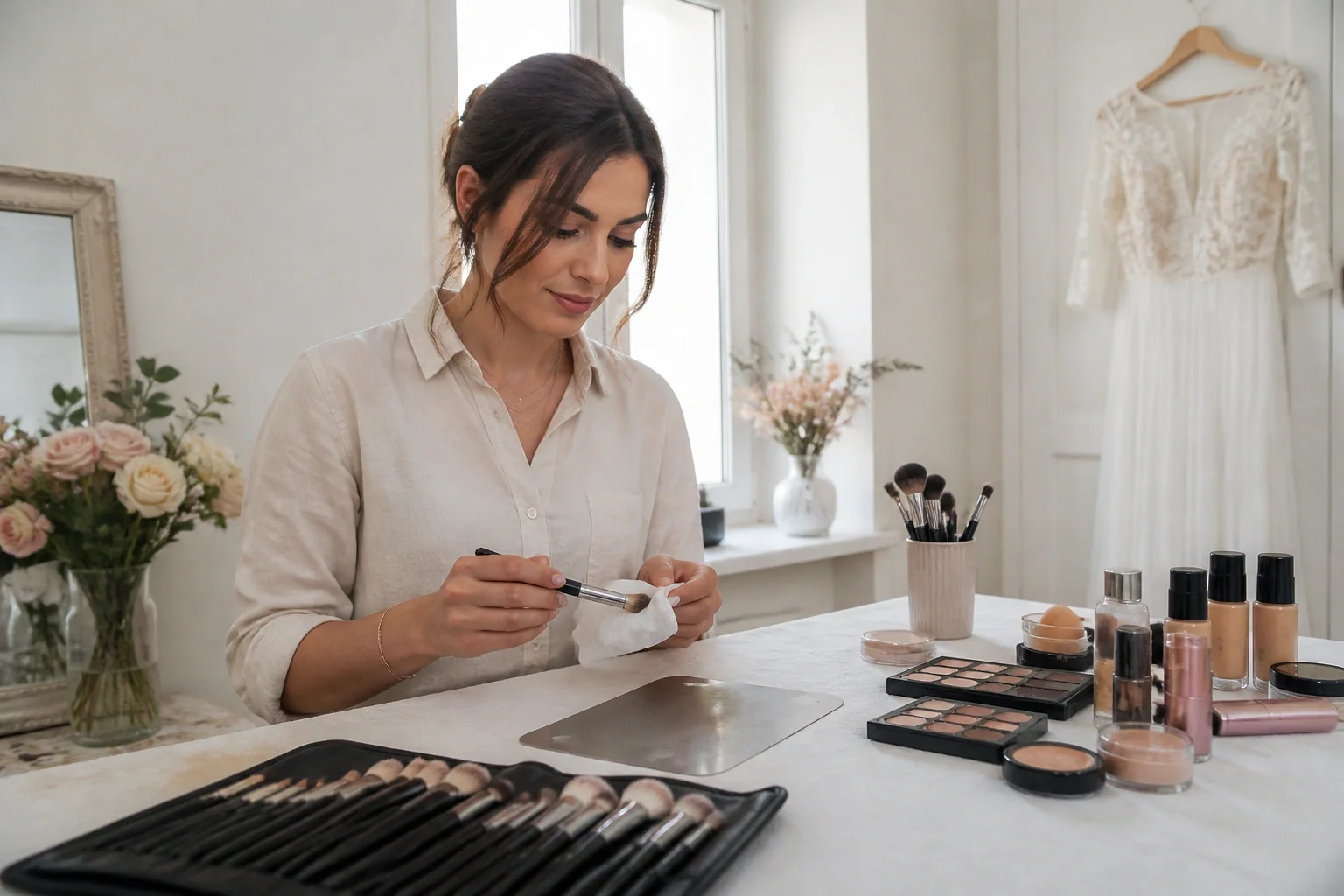 Préparation d’un maquillage de mariage — illustration générée par IA