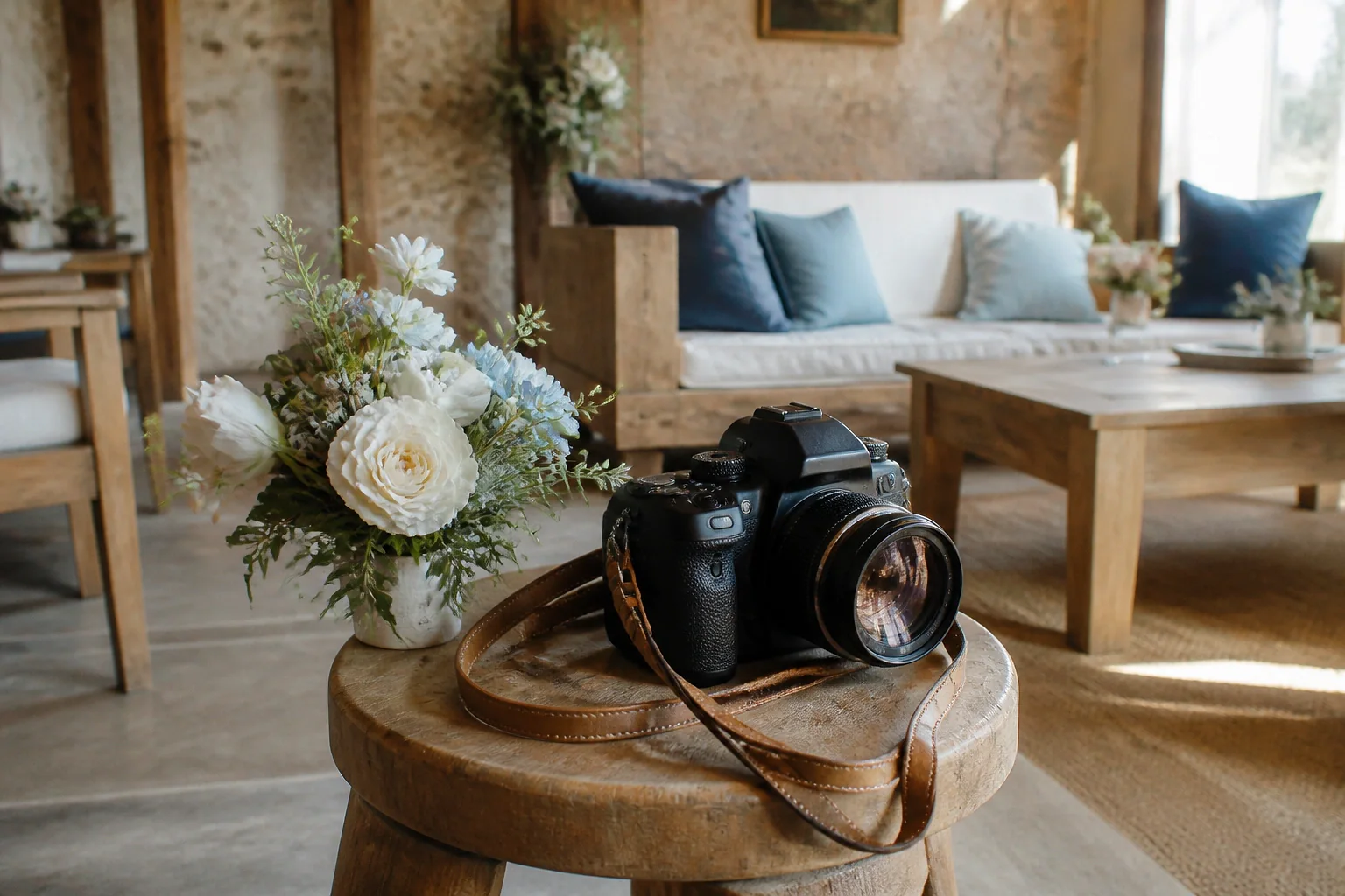 Appareil photo et accessoires de reportage de mariage — illustration générée par IA