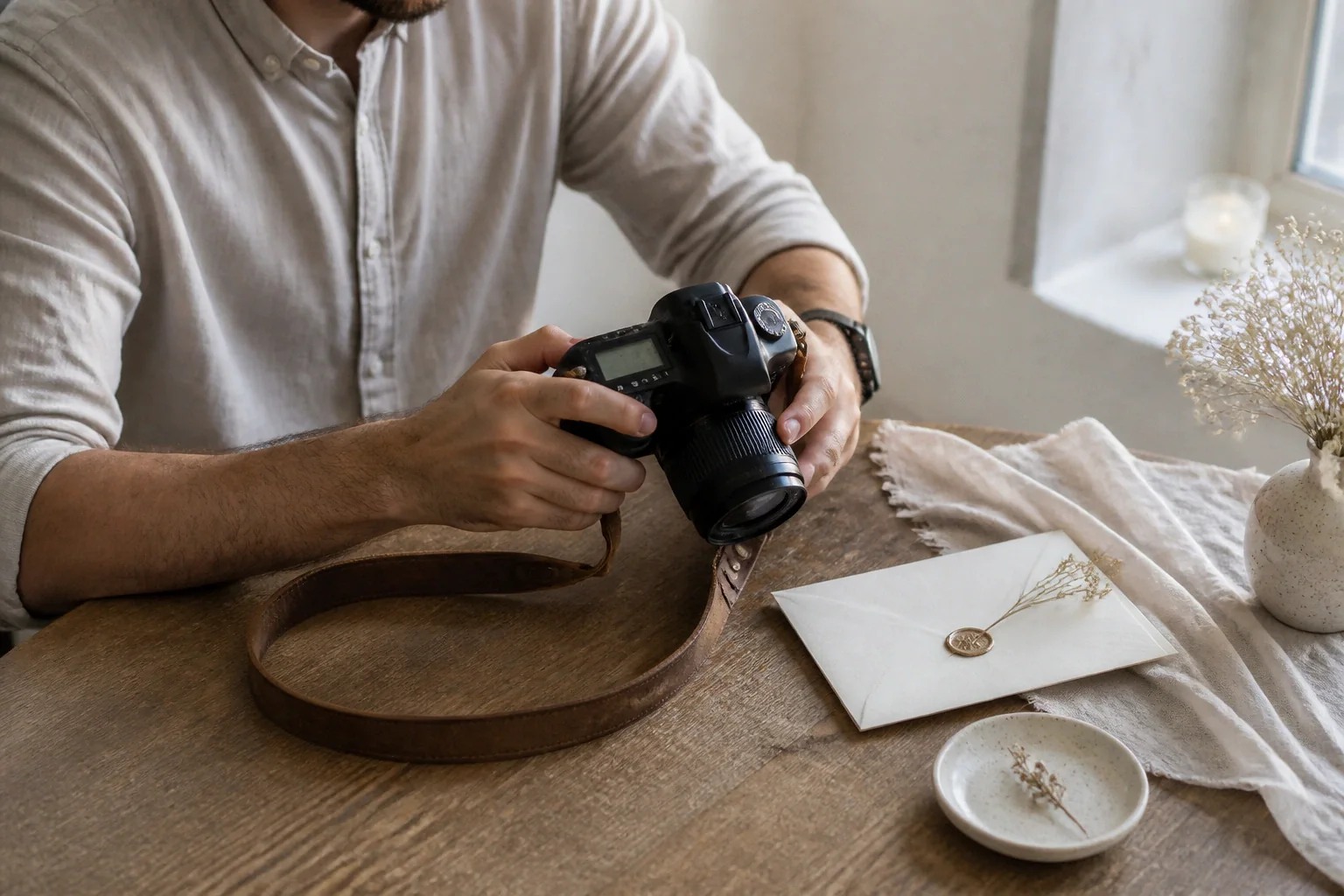 Appareil photo et accessoires de reportage de mariage — illustration générée par IA
