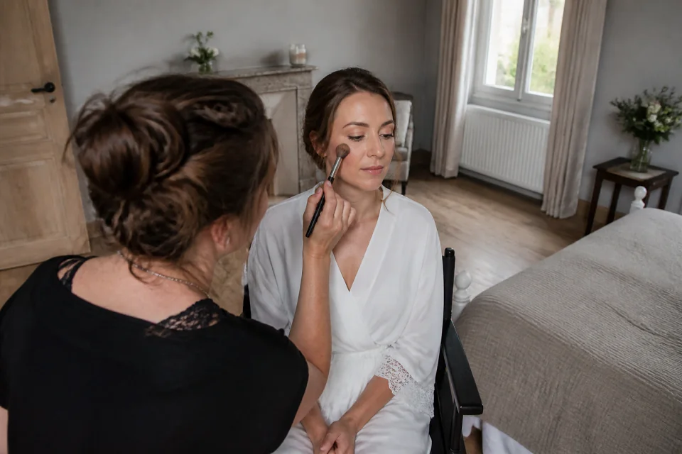 Préparation d’un maquillage de mariage — illustration générée par IA