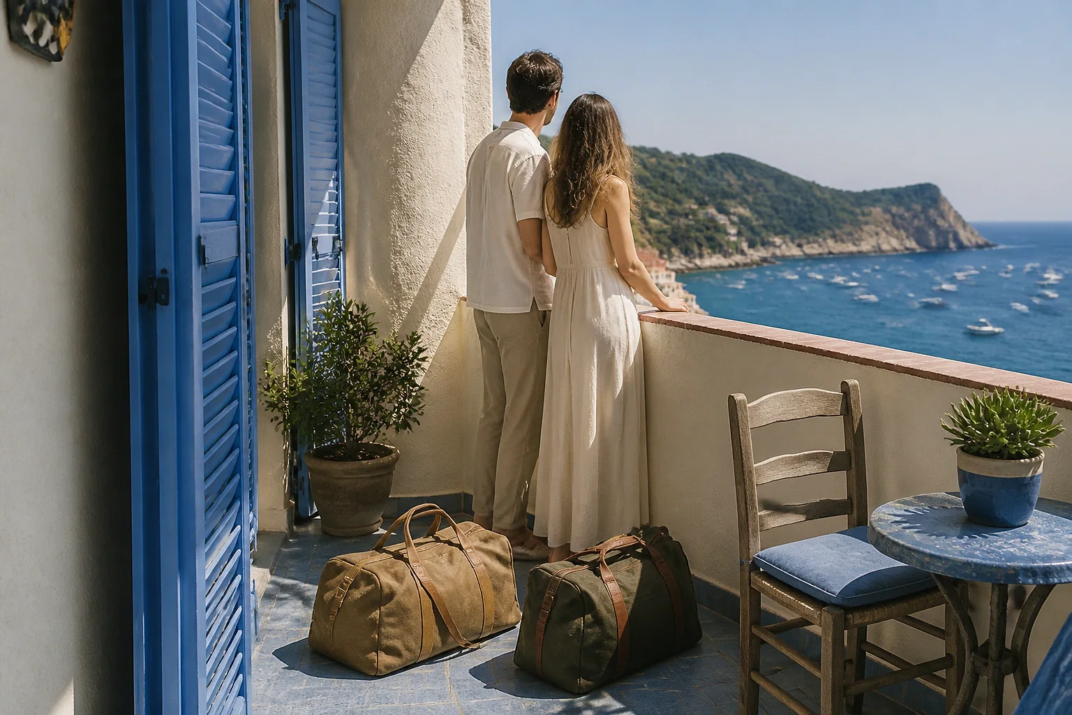 Bagages et hébergement pour un voyage de noces — illustration générée par IA