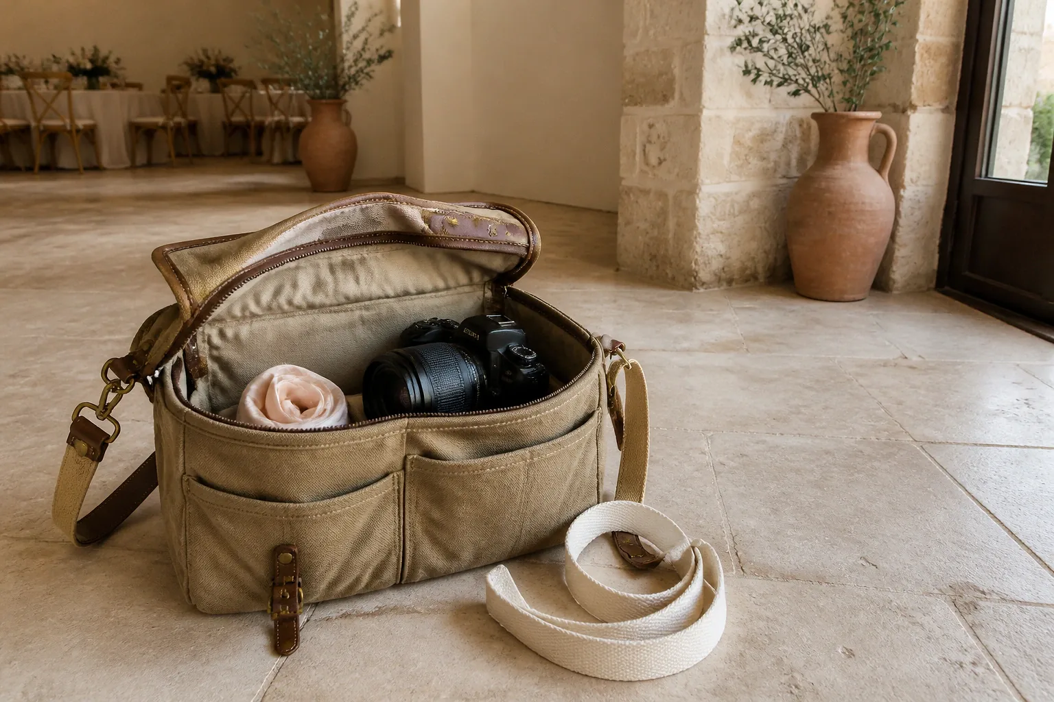 Appareil photo et accessoires de reportage de mariage — illustration générée par IA