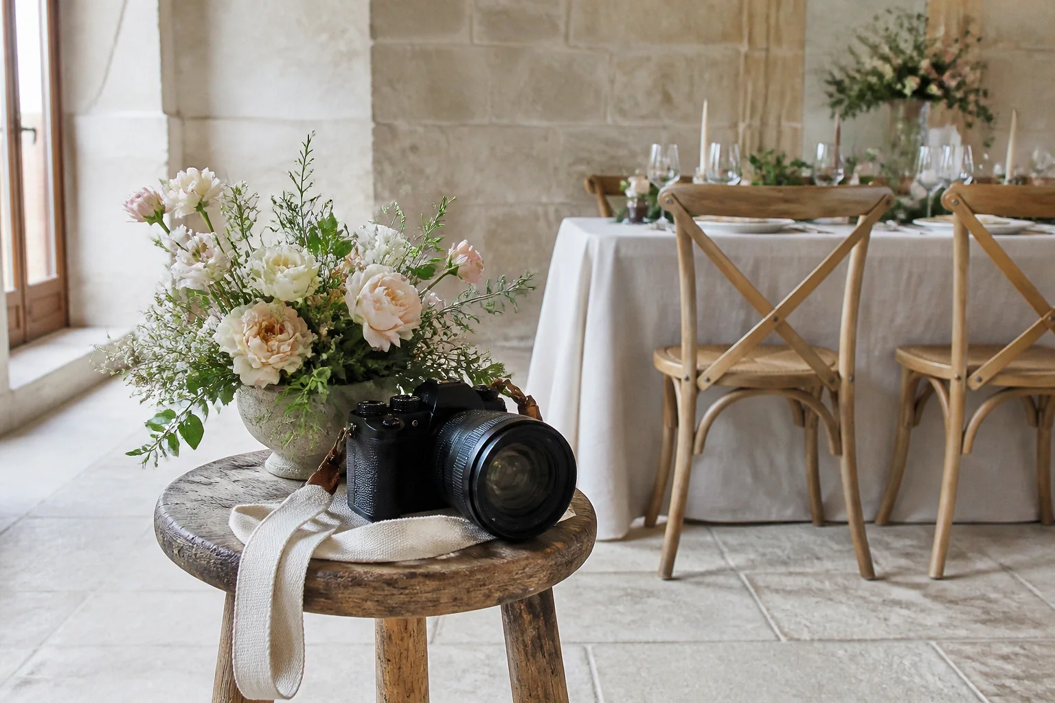 Appareil photo et accessoires de reportage de mariage — illustration générée par IA