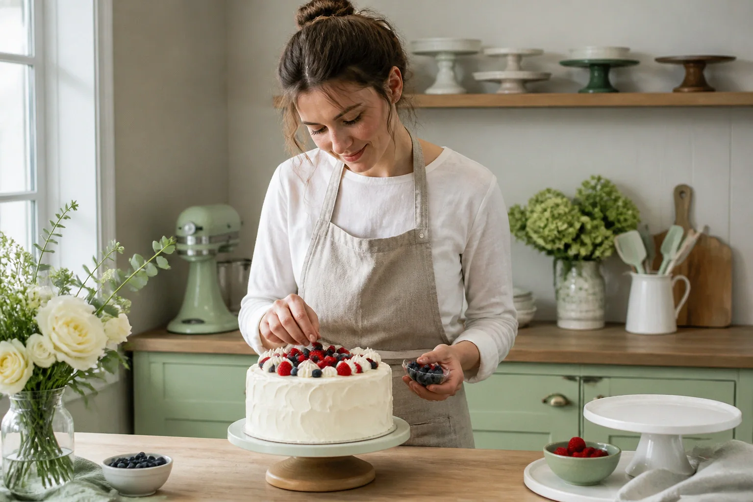 Gâteau de mariage préparé dans un atelier — illustration générée par IA