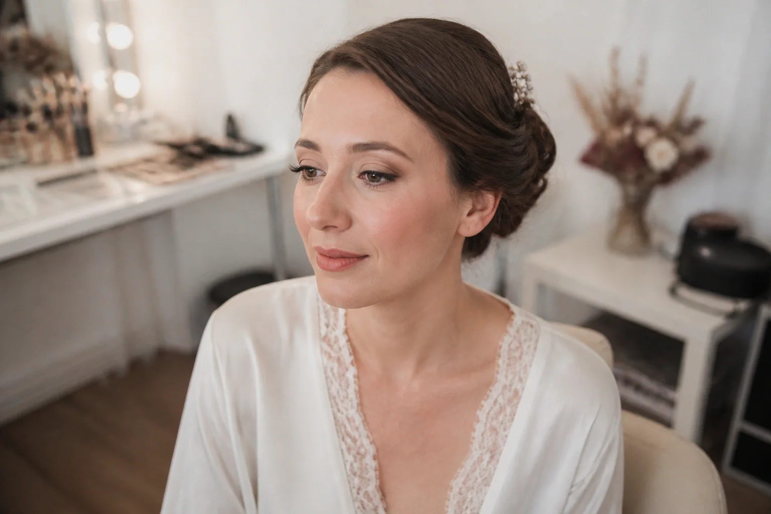 Préparation d’un maquillage de mariage — illustration générée par IA