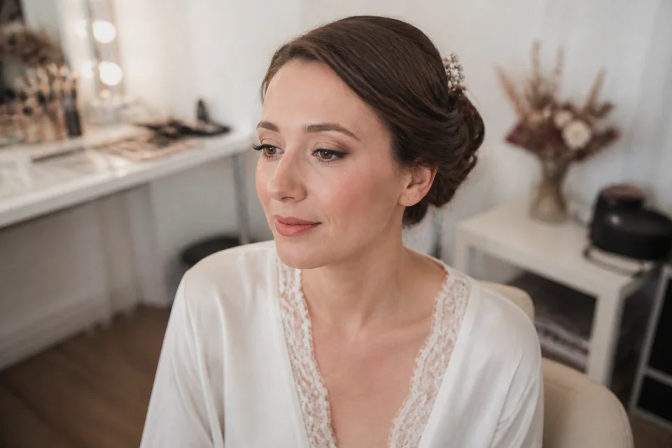 Préparation d’un maquillage de mariage — illustration générée par IA