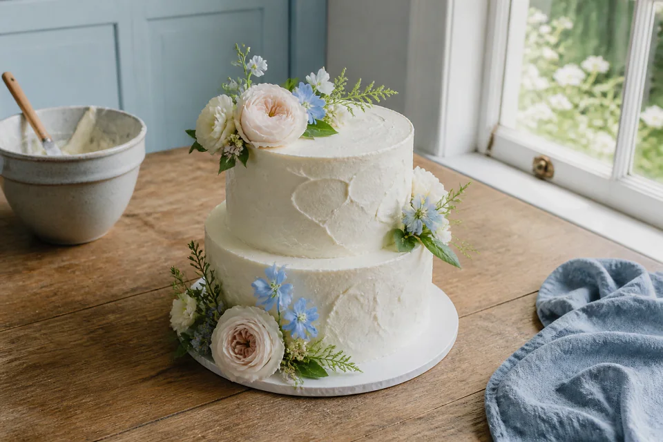 Gâteau de mariage préparé dans un atelier — illustration générée par IA