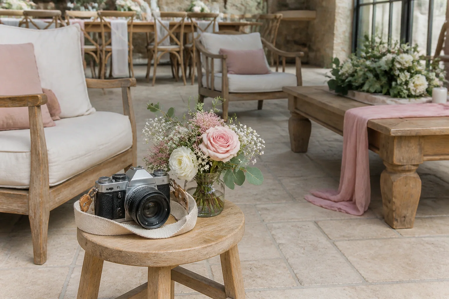 Appareil photo et accessoires de reportage de mariage — illustration générée par IA